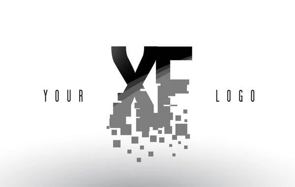 XF X F Pixel brief Logo met digitale verbrijzeld zwarte vierkantjes — Stockvector