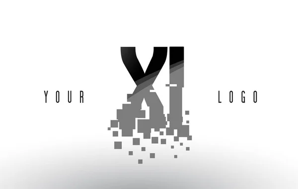 X 我西像素字母徽标与数字粉碎黑色方块 — 图库矢量图片