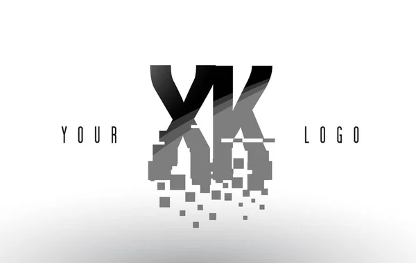 XK X K Pixel brev logotyp med Digital krossade svarta rutor — Stock vektor