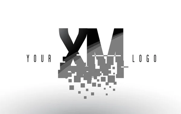 Logo XM X M Pixel Letter con quadrati neri frantumati digitali — Vettoriale Stock