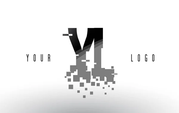 Yl Y L Pixel brief Logo met digitale verbrijzeld zwarte vierkantjes — Stockvector
