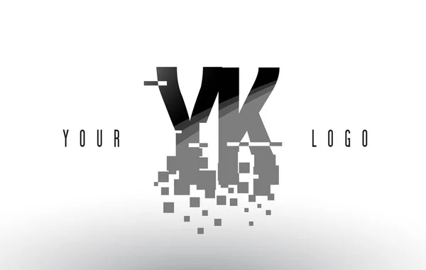 YK Y K Pixel brev logotyp med Digital krossade svarta rutor — Stock vektor