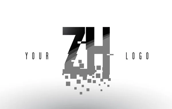 Zh z h pixel letter logo mit digital zertrümmerten schwarzen Quadraten — Stockvektor