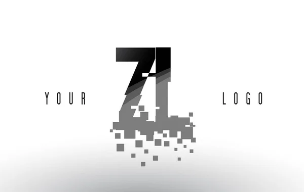 Logotipo de letra de píxel ZL Z L con cuadrados negros destrozados digitales — Vector de stock