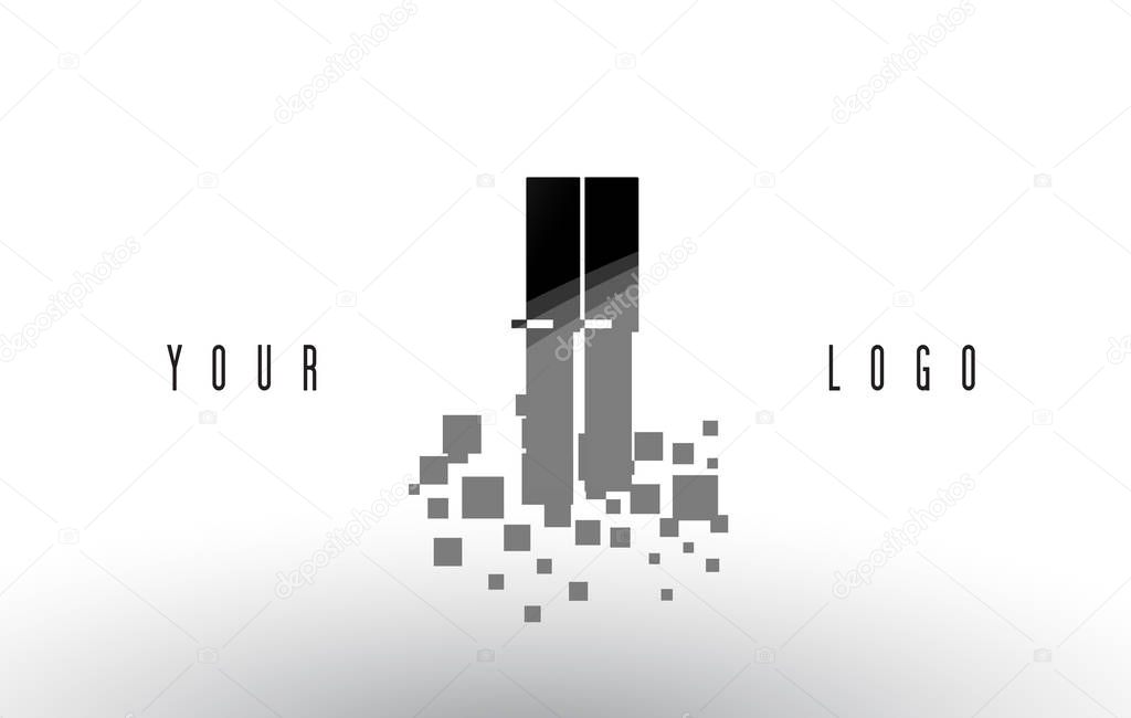 II I I Pixel Letter Logo with Digital Shattered Black Squares 
