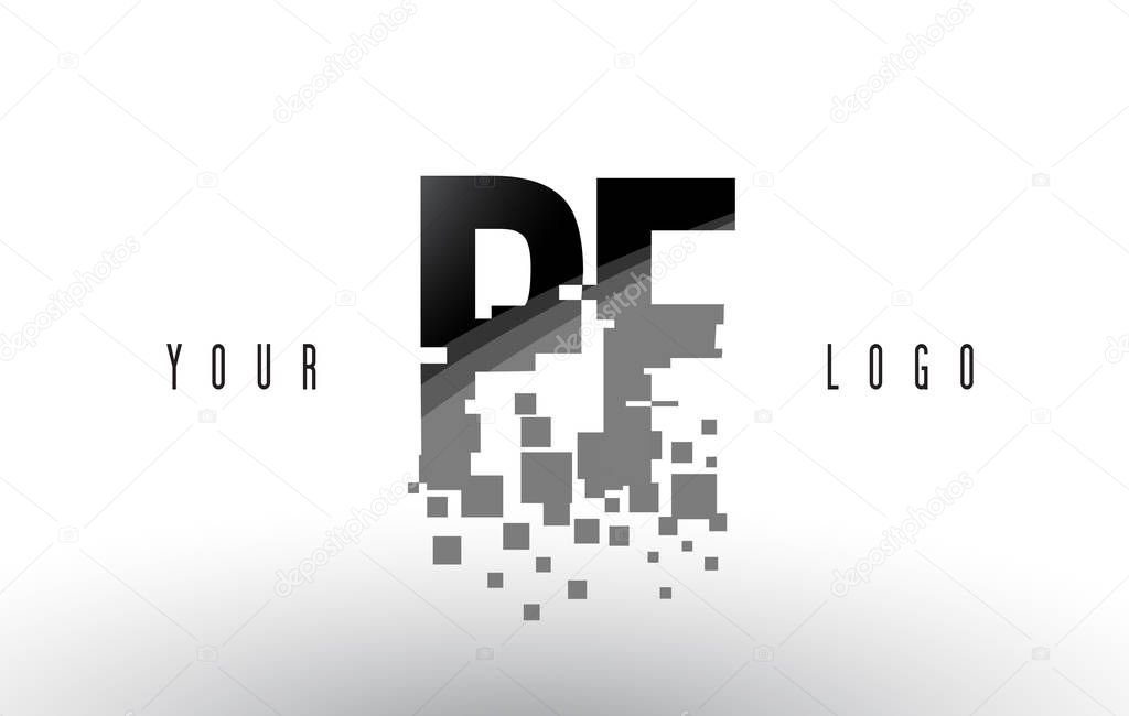 PF P F Pixel Letter Logo with Digital Shattered Black Squares. Creative Letters Vector Illustration.