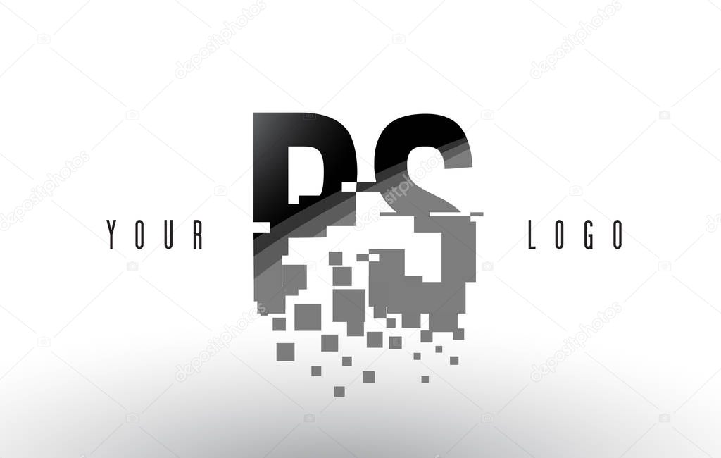 PS P S Pixel Letter Logo with Digital Shattered Black Squares 