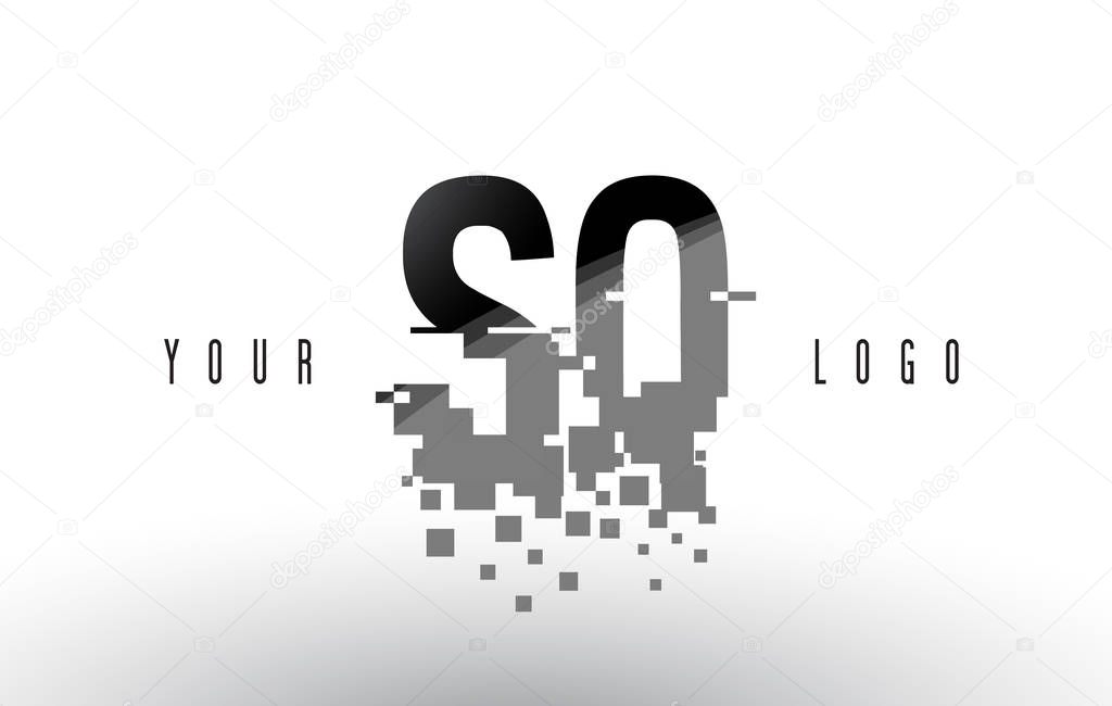 SQ S Q Pixel Letter Logo with Digital Shattered Black Squares. Creative Letters Vector Illustration.