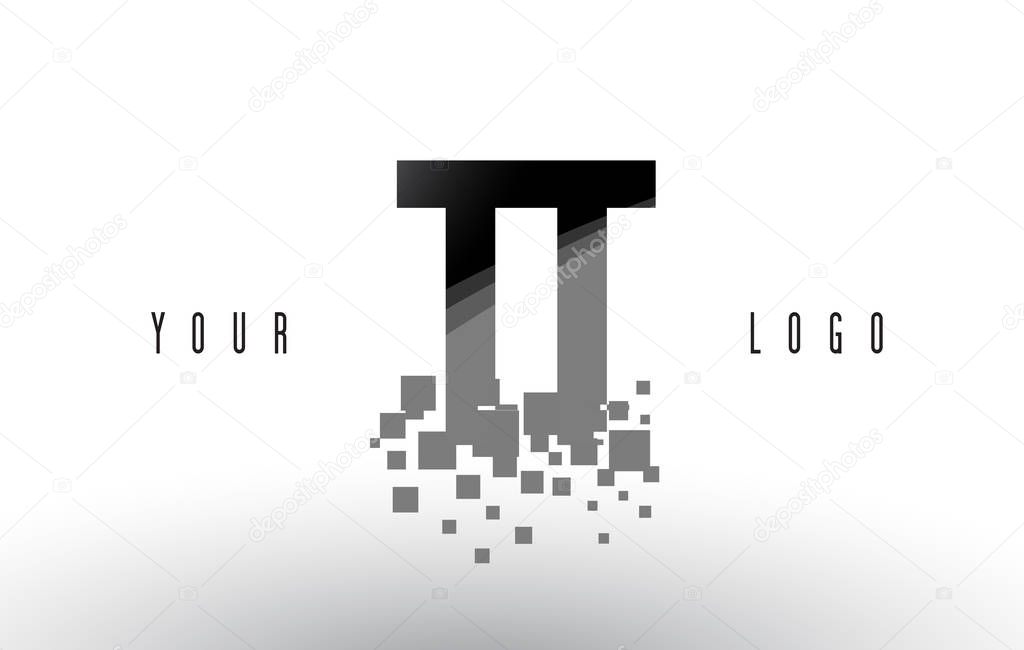 TT T Pixel Letter Logo with Digital Shattered Black Squares. Creative Letters Vector Illustration.