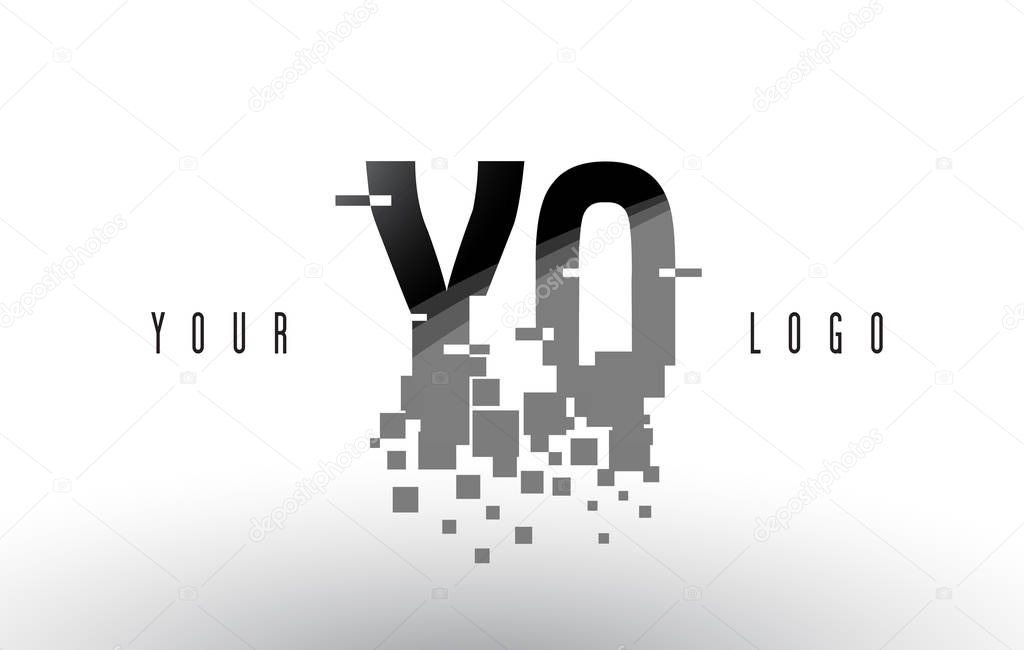 YQ Y Q Pixel Letter Logo with Digital Shattered Black Squares. Creative Letters Vector Illustration.