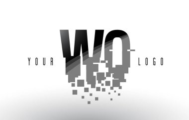 Wq W Q piksel mektup Logo dijital siyah kareler paramparça 
