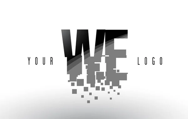 WE W E Pixel Letra Logo con Cuadrados Negros Destruidos Digitales — Vector de stock