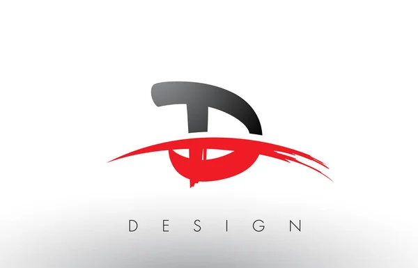 Fırça açık kırmızı ve siyah D fırça Logo harflerle Swoosh — Stok Vektör