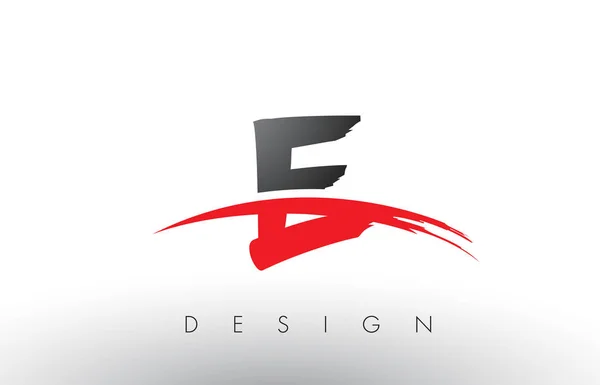 E Pinsel Logo Buchstaben mit roter und schwarzer Swoosh Pinsel Front — Stockvektor