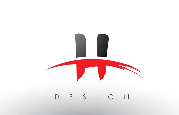 H Pinsel Logo Buchstaben mit roter und schwarzer Swoosh Pinsel Front — Stockvektor