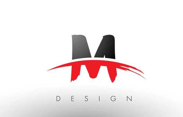 M Pinsel Logo Buchstaben mit roten und schwarzen Swoosh Pinsel Front — Stockvektor