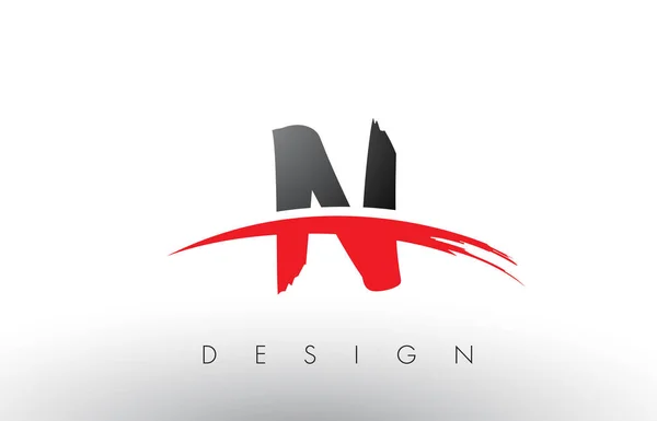 N Brush Logo Letters met rood en zwart Swoosh borstel Front — Stockvector