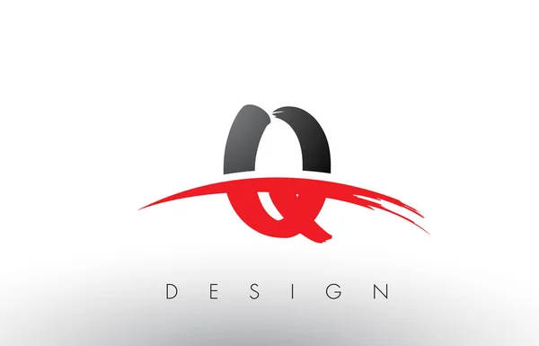 Q пензля логотип листи з червоного і чорного галочка пензля фронт — стоковий вектор