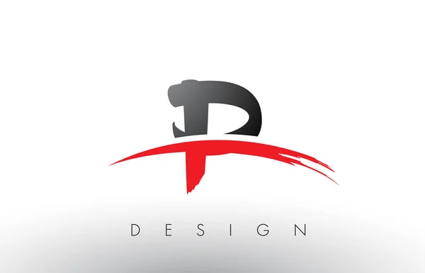 P escova logotipo letras com vermelho e preto Swoosh escova frontal — Vetor de Stock