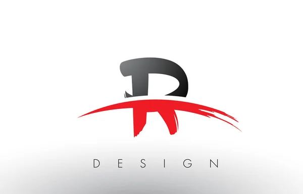 R Brush Logo Cartas con rojo y negro Swoosh cepillo frontal — Vector de stock