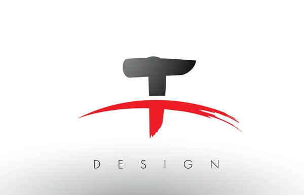 Fırça açık kırmızı ve siyah T fırça Logo harflerle Swoosh — Stok Vektör