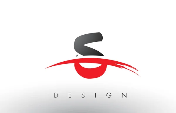 S borstel Logo Letters met rood en zwart Swoosh borstel Front — Stockvector