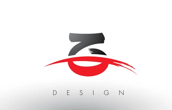 Z borstel Logo Letters met rood en zwart Swoosh borstel Front — Stockvector