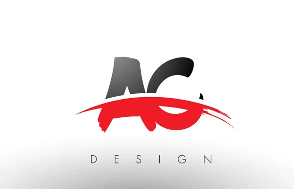 AC A C Brush Logo Letras con rojo y negro Swoosh cepillo frontal — Archivo Imágenes Vectoriales