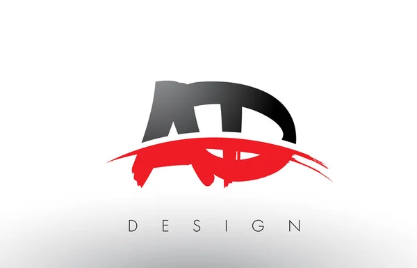 AD A D Brush Logo Letters with Red and Black Swoosh Brush Front — Stock Vector