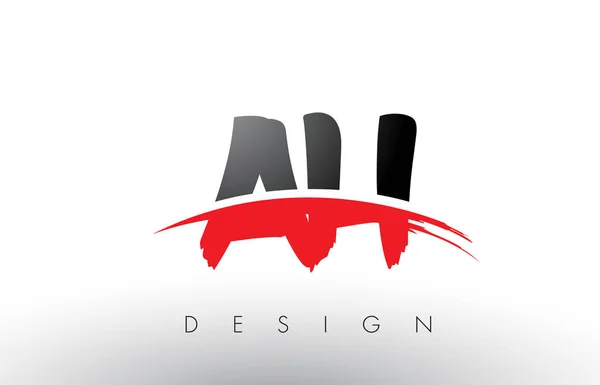 AH A H Brush Logo Cartas con rojo y negro Swoosh cepillo frontal — Vector de stock
