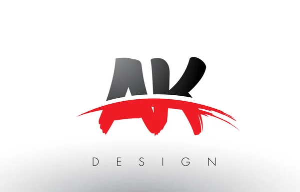 AK A K Brush Logo Cartas con rojo y negro Swoosh cepillo frontal — Vector de stock