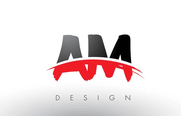 AM A M Brush Logo Cartas con rojo y negro Swoosh cepillo frontal — Vector de stock