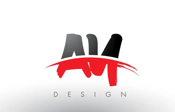 AY A Y Brush Logo Letters with Red and Black Swoosh Brush Front — Stock Vector