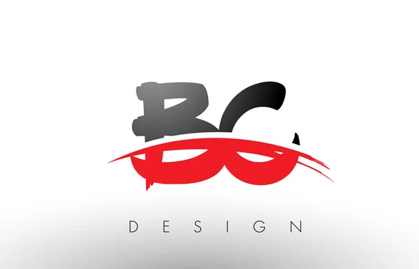 Bc b c Pinsel Logo Buchstaben mit roter und schwarzer Swoosh Pinsel Front — Stockvektor