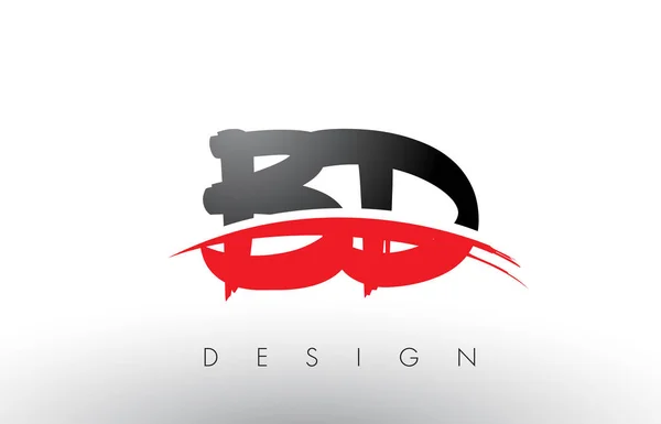 BD B D stopy Logo dopisy s červenou a černou Swoosh kartáč čelní — Stockový vektor