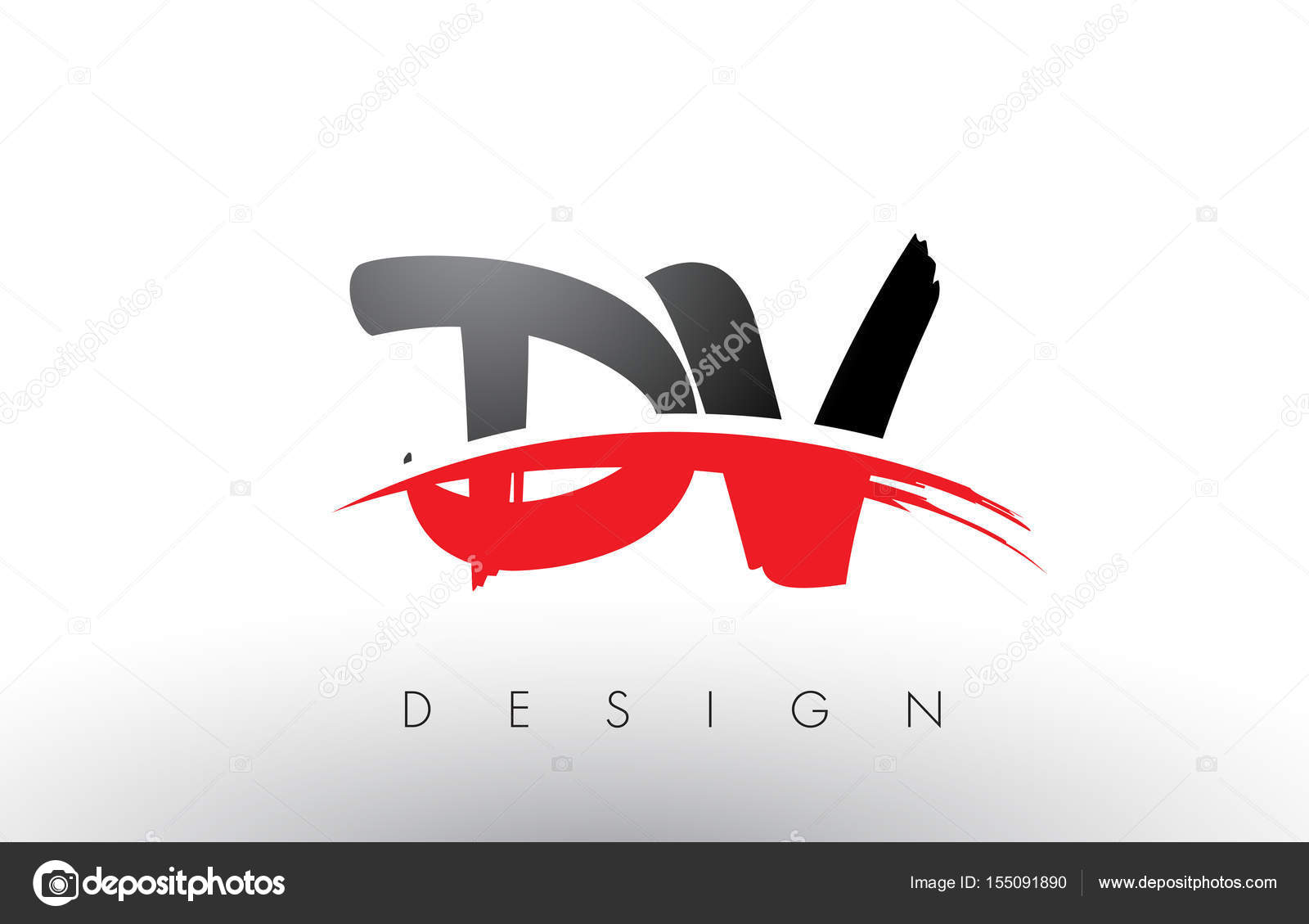 dv d v brush logo letters with red and black swoosh brush front