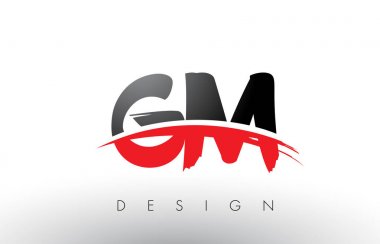 GM G M Brush Logo Letters with Red and Black Swoosh Brush Front clipart