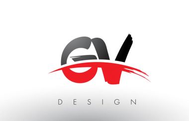 GV G V fırça Logo harflerle kırmızı ve siyah fırça açık Swoosh