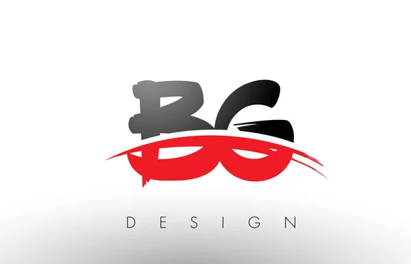 BG B G Brush Logo Letters with Red and Black Swoosh Brush Front — Stock Vector