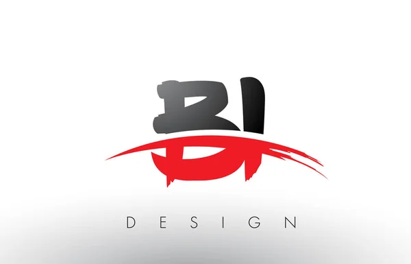 BI B I Brush Logo Letters com vermelho e preto Swoosh Brush Frente — Vetor de Stock