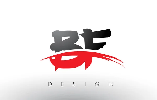 Bf b f Pinsel Logo Buchstaben mit roter und schwarzer Swoosh Pinsel Front — Stockvektor