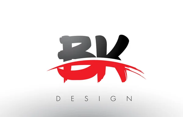 BK B K Lettres logo brosse avec brosse Swoosh rouge et noir devant — Image vectorielle