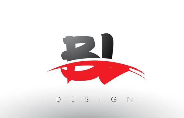 BL B L borstel Logo Letters met rood en zwart Swoosh borstel Front — Stockvector