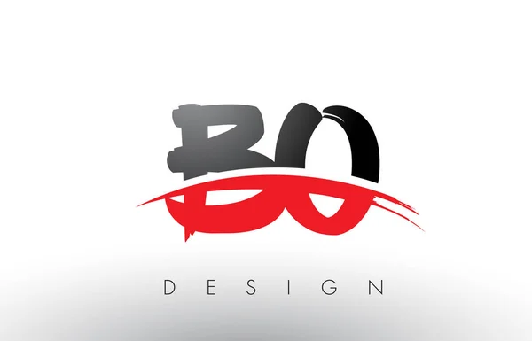 BO B O Brush Logo Cartas con rojo y negro Swoosh cepillo frontal — Vector de stock