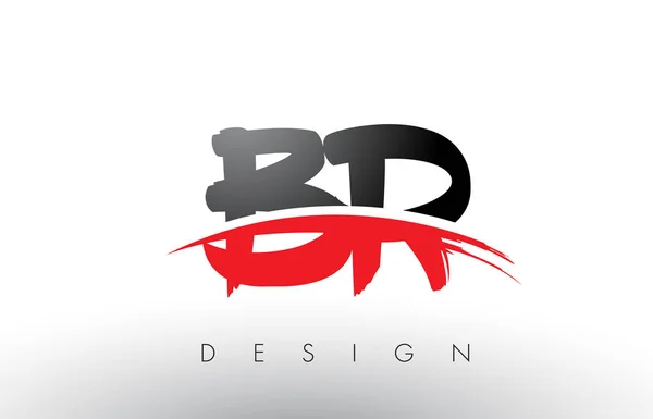 Br b r Pinsel Logo Buchstaben mit roten und schwarzen Swoosh Pinsel Front — Stockvektor