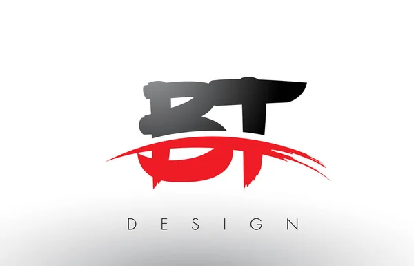 BT B T Brosse Logo Lettres avec brosse Swoosh rouge et noir devant — Image vectorielle
