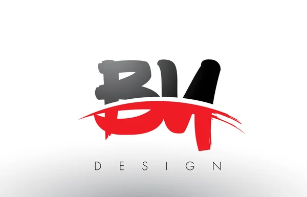 B Y fırça logosu ile fırça açık kırmızı ve siyah harflerle Swoosh — Stok Vektör