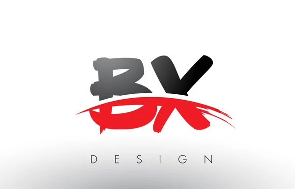 BX B X Brush Logo Letras con rojo y negro Swoosh cepillo frontal — Archivo Imágenes Vectoriales