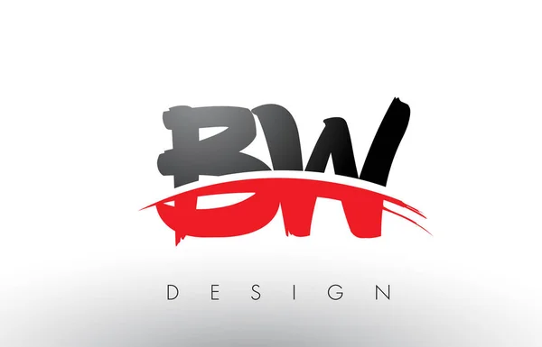 BW B W Brush Logo dopisy s červenou a černou Swoosh kartáč čelní — Stockový vektor