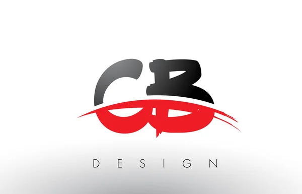 CB C B Brush Logo Letters with Red and Black Swoosh Brush Front — Stock Vector